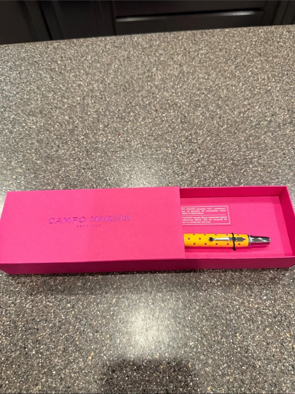 Campo Marzio Mipo Yellow Polka Dot Ballpoint Pen with Pink Gift Box